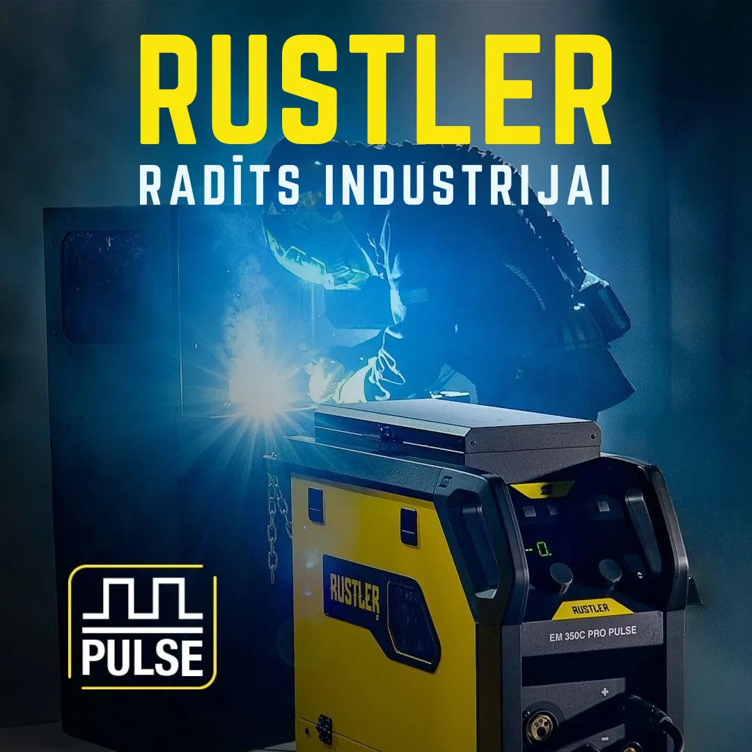 Metinātājs darbā ar dzelteno RUSTLER MIG PRO metināšanas iekārtu